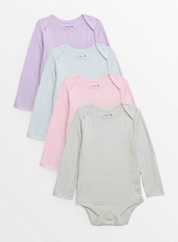 Pastel Pointelle Long Sleeve Bodysuits 4 Pack Tiny Baby